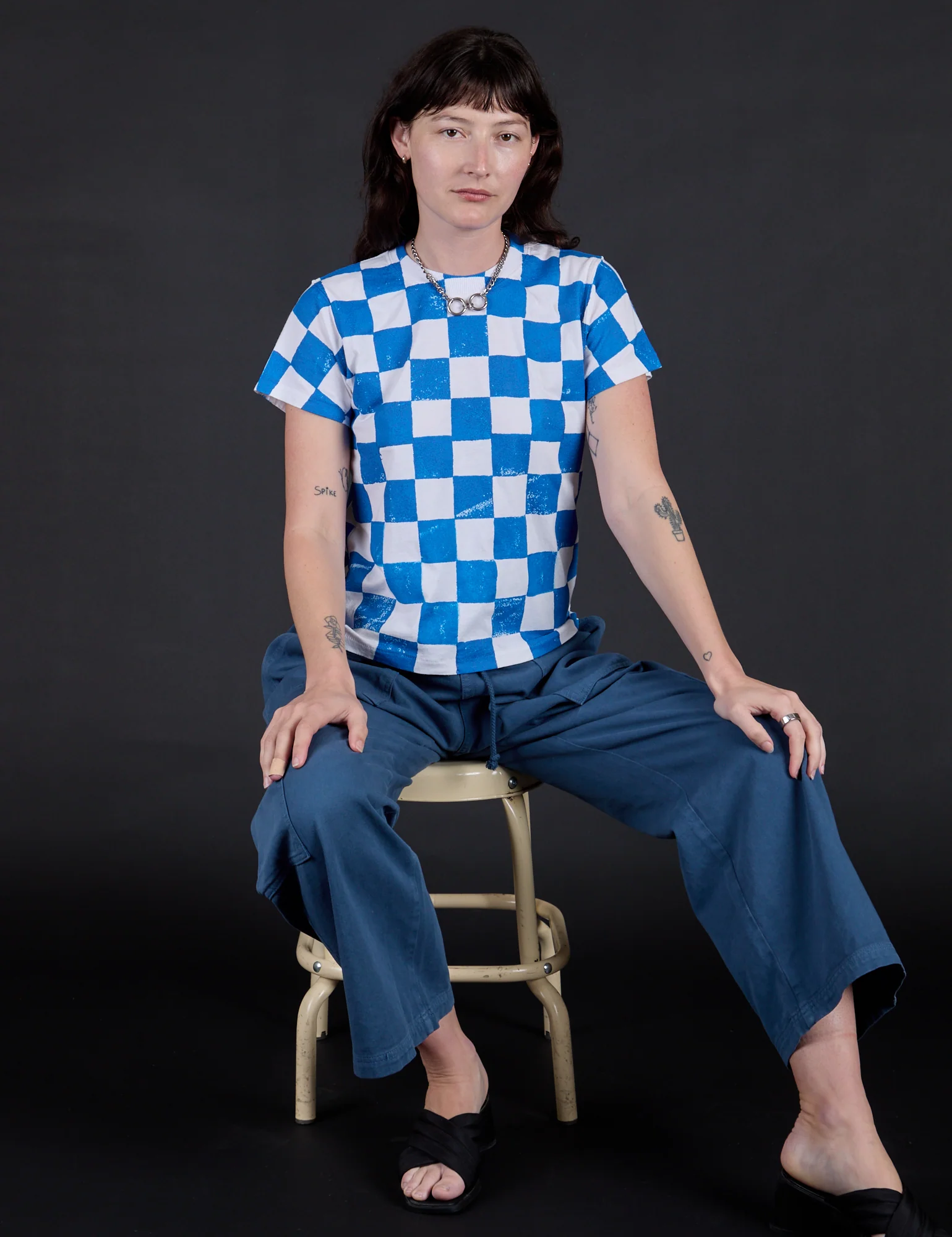 Checker Organic Tee - Blue - Image 8