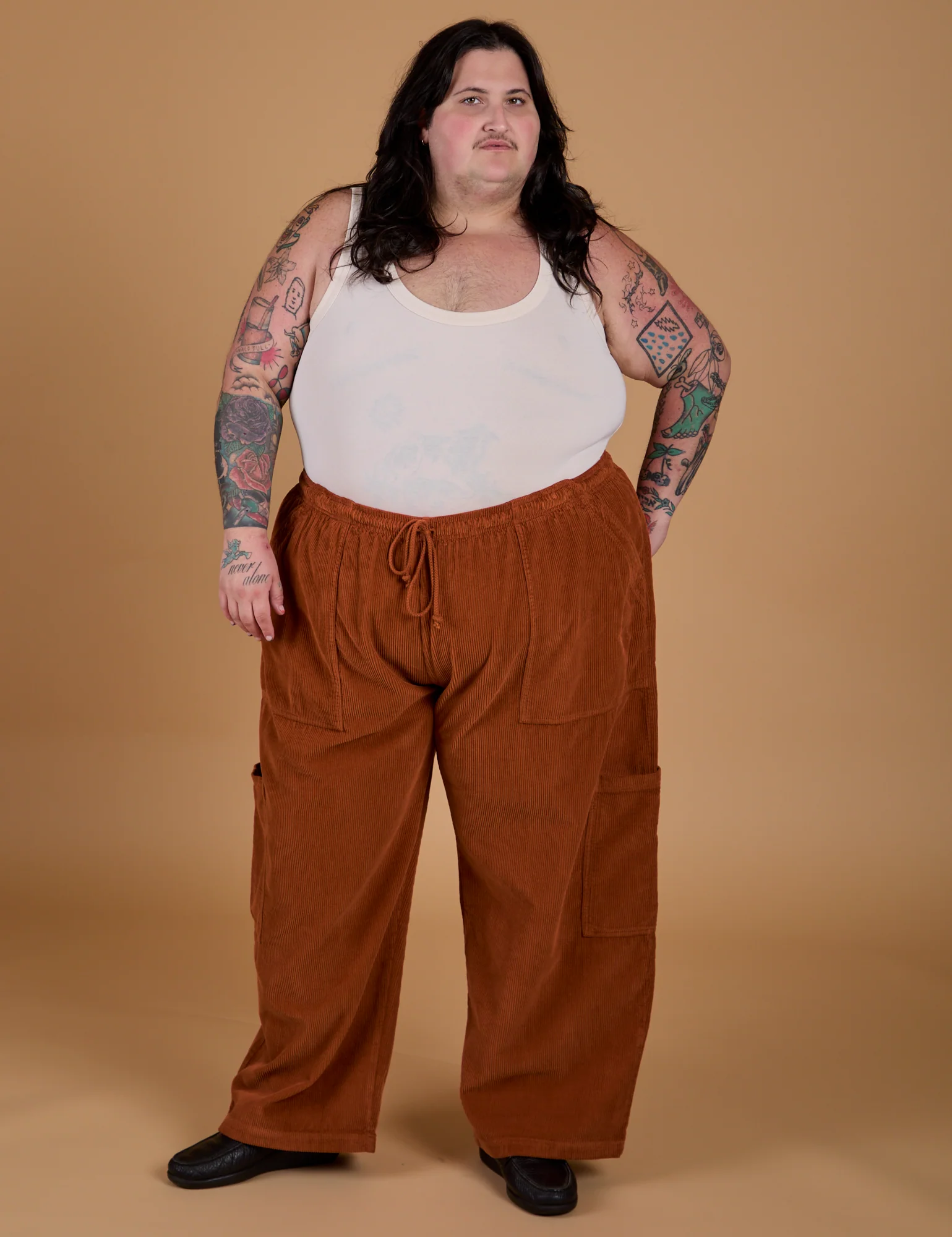 Corduroy Drop Pocket Cargo Pants - Burnt Terracotta - Image 11
