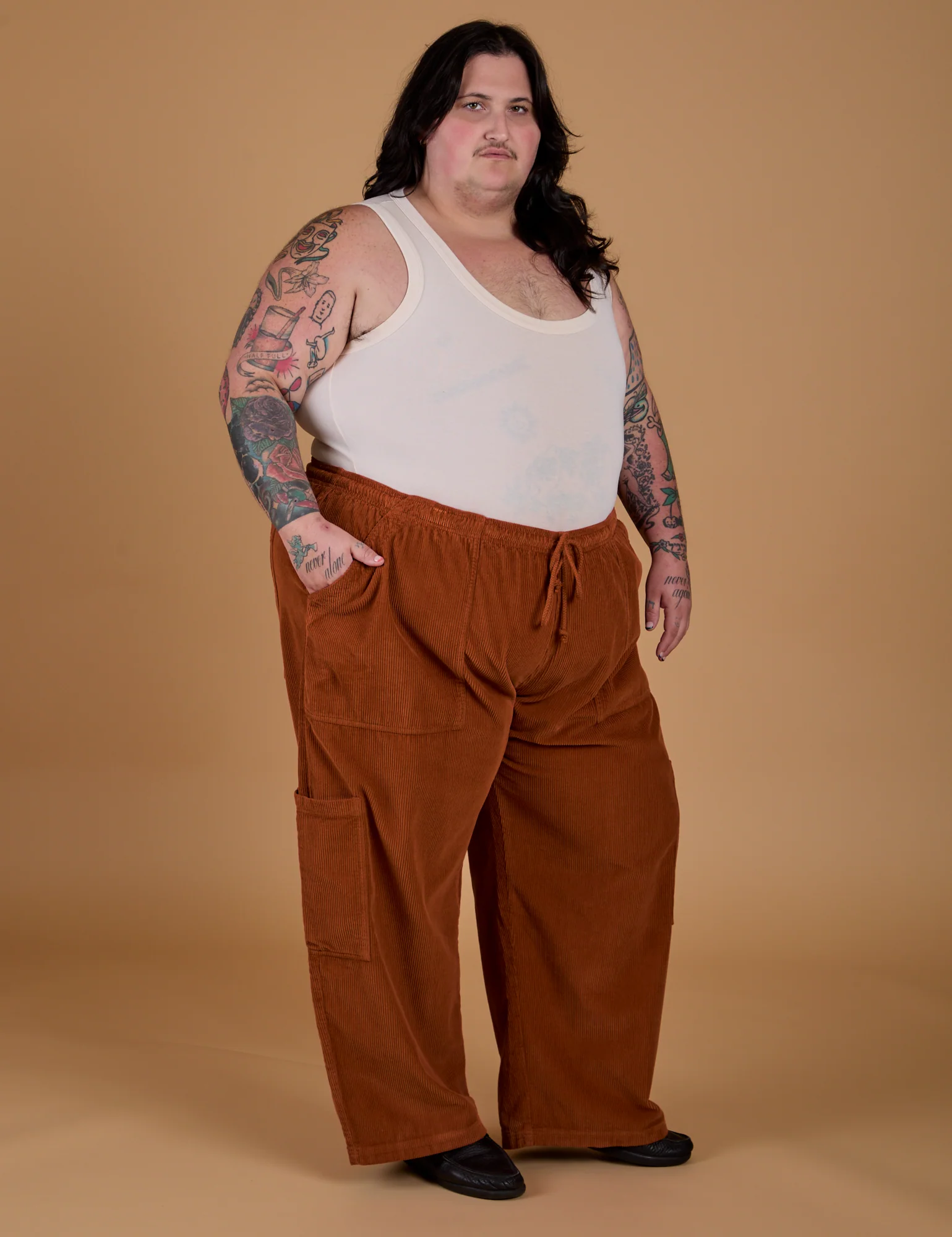 Corduroy Drop Pocket Cargo Pants - Burnt Terracotta - Image 13