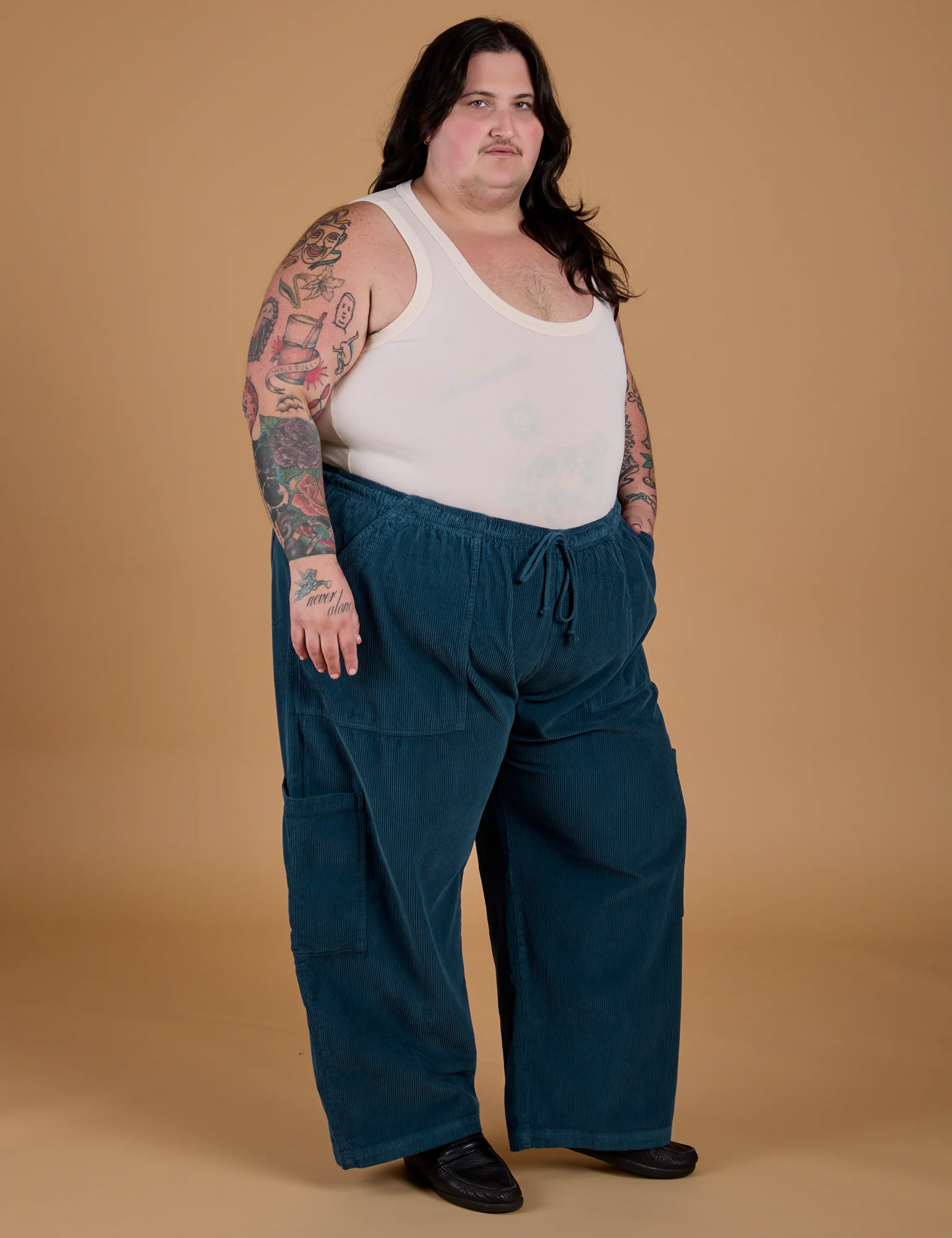 Corduroy Drop Pocket Cargo Pants - Lagoon - Image 3