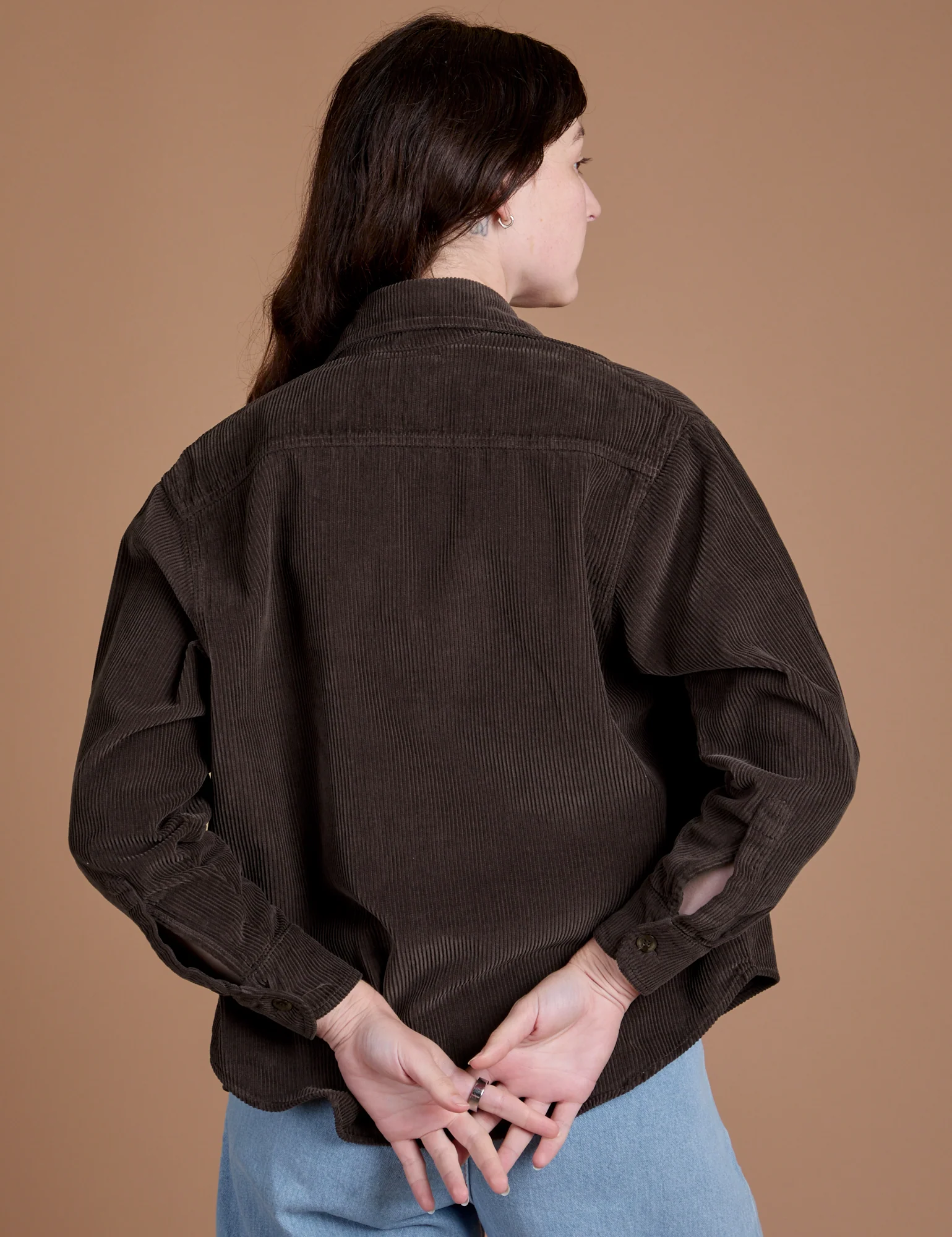 Cropped Corduroy Overshirt - Espresso Brown - Image 10