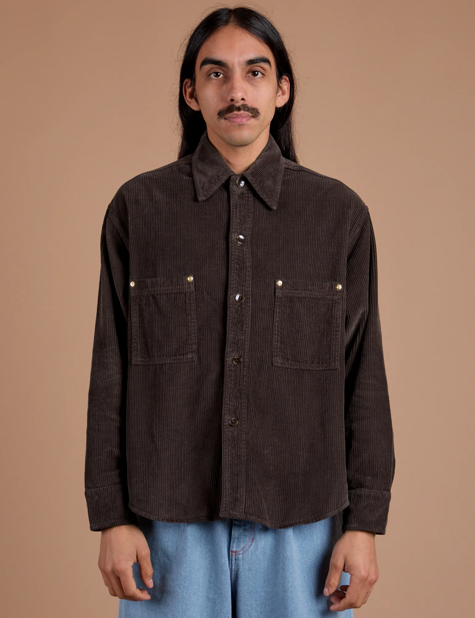 Cropped Corduroy Overshirt - Espresso Brown - Image 17