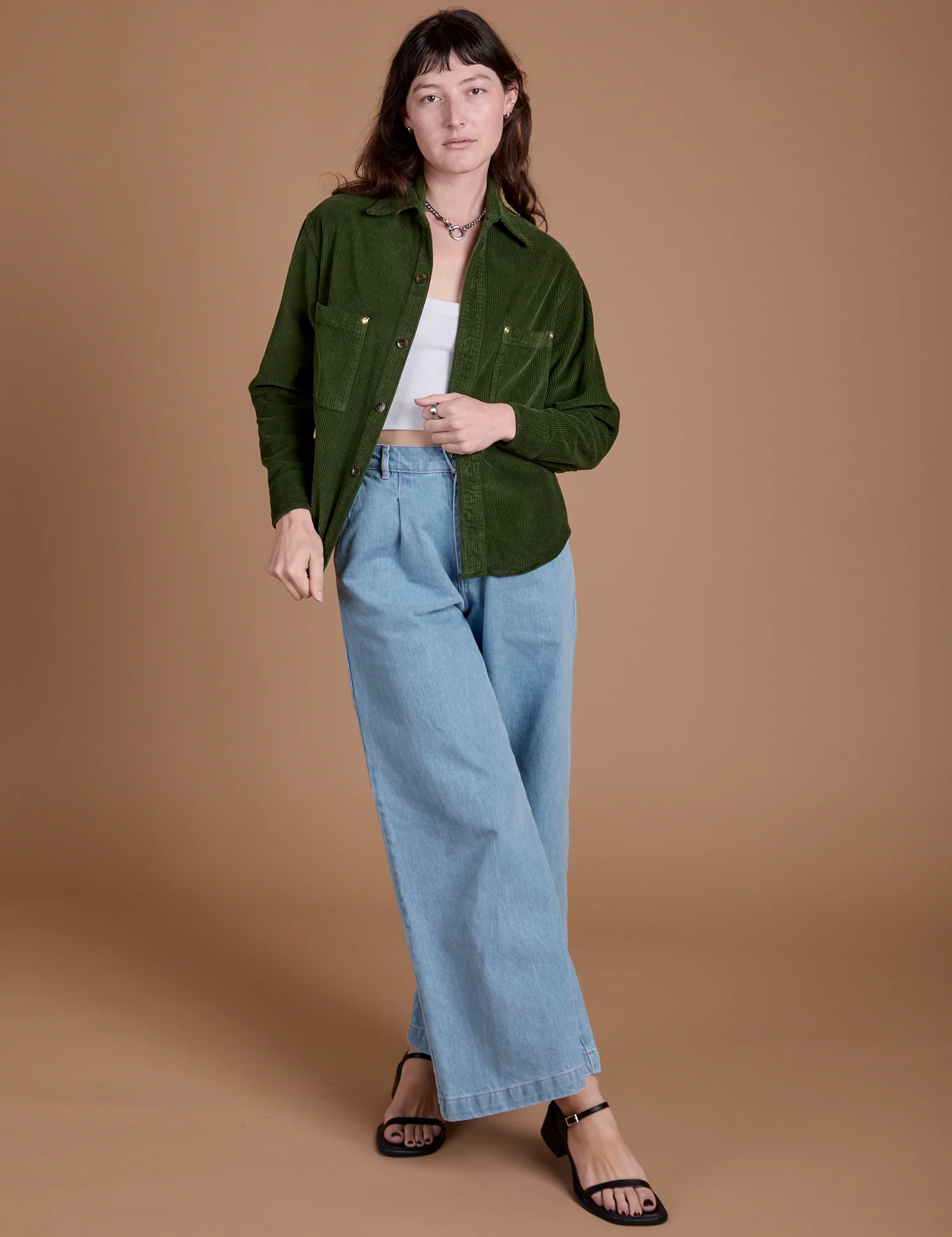 Cropped Corduroy Overshirt - Evergreen - Image 13