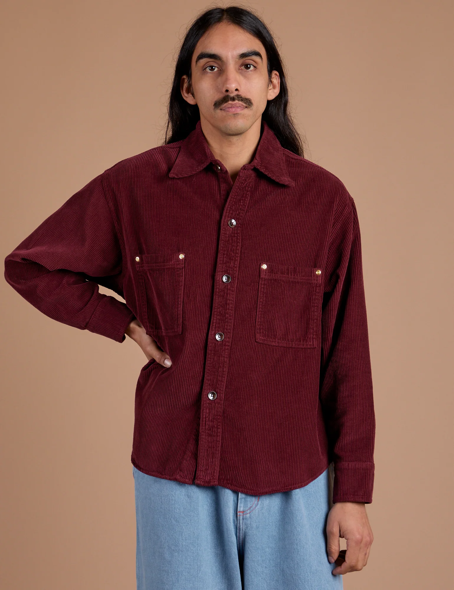 Cropped Corduroy Overshirt - Red Wine - Image 17
