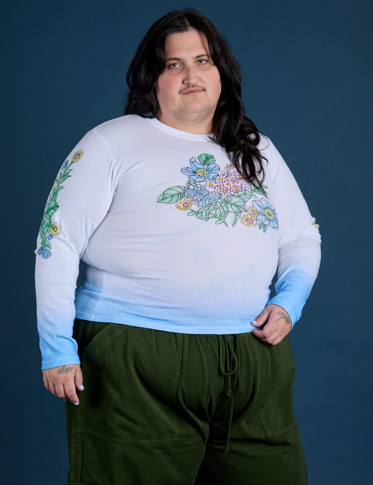 Floral Long Sleeve Baby Tee - Baby Blue - Image 19