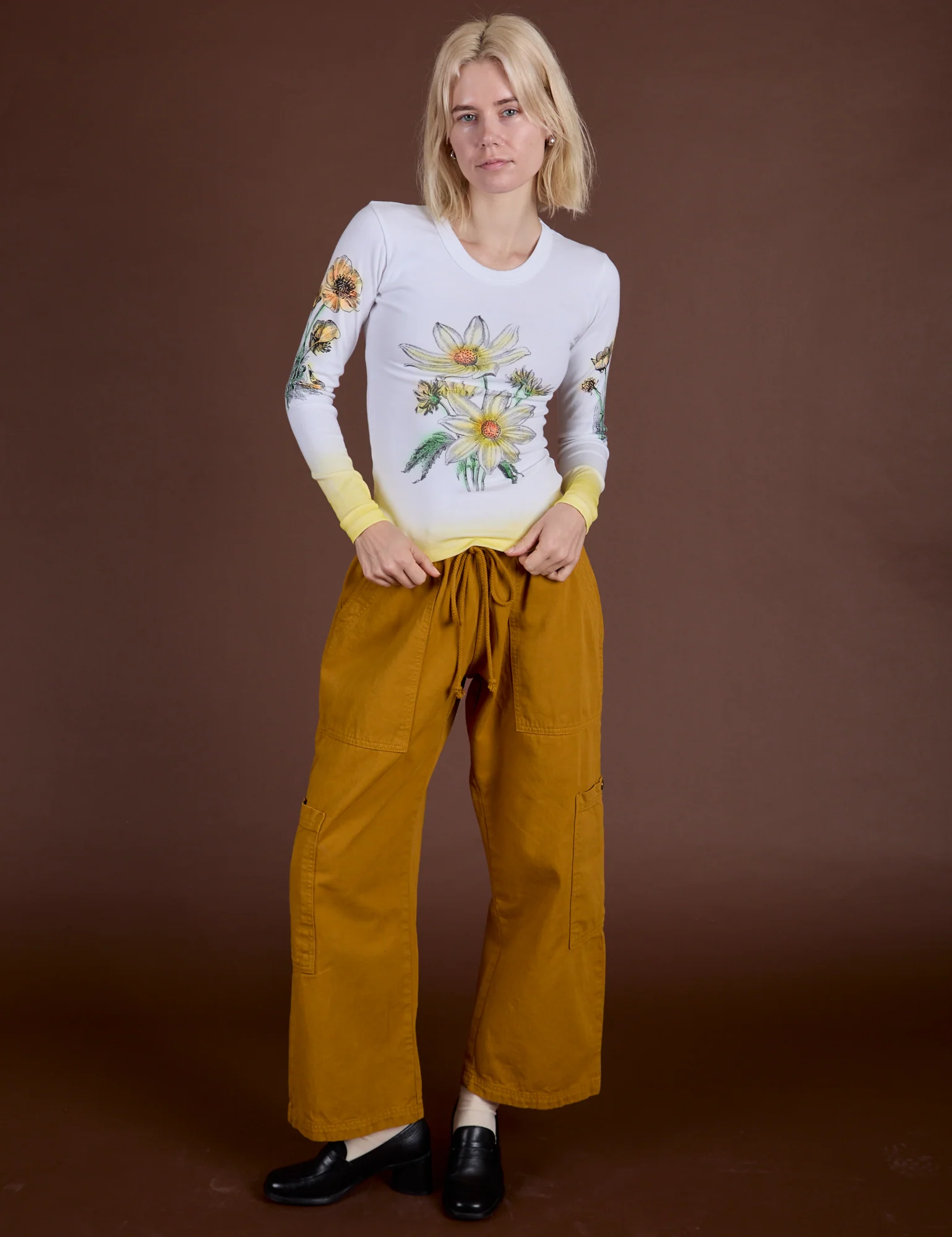 Floral Long Sleeve Baby Tee - Yellow - Image 3