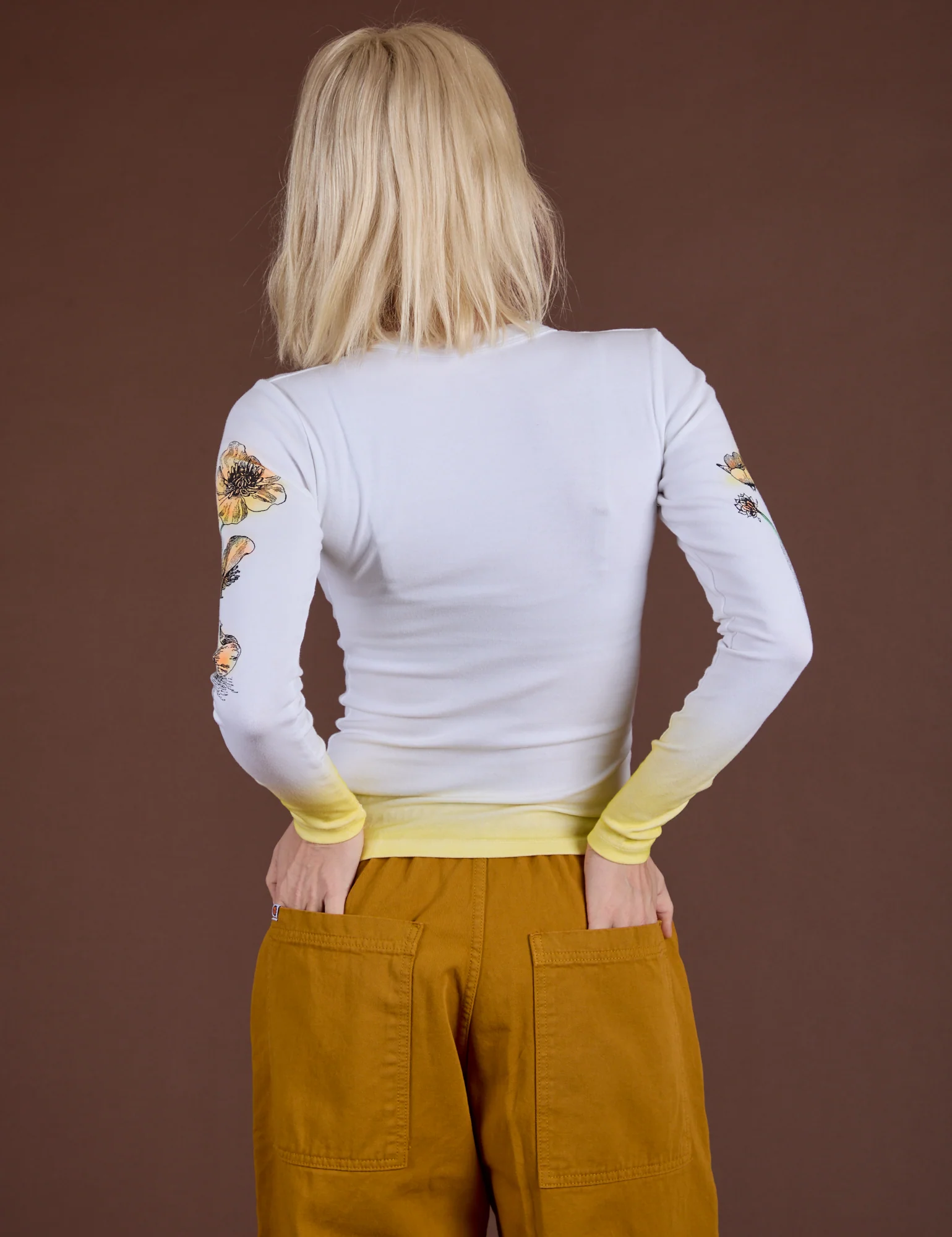 Floral Long Sleeve Baby Tee - Yellow - Image 7
