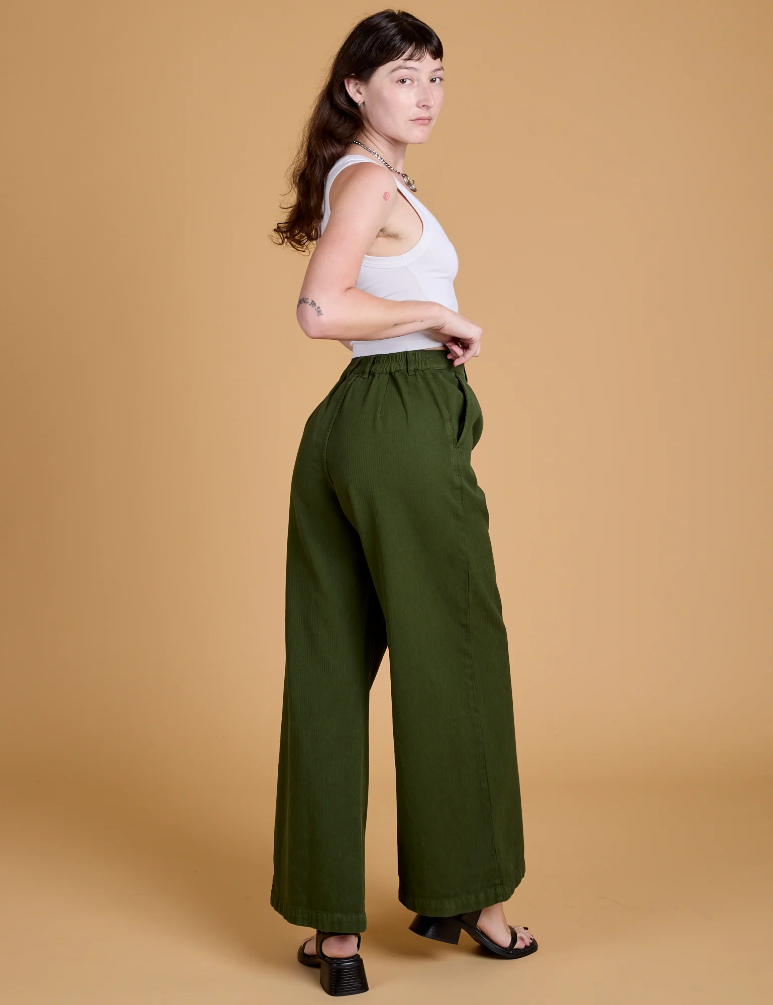 Heritage Wide Leg Trousers - Evergreen - Image 7