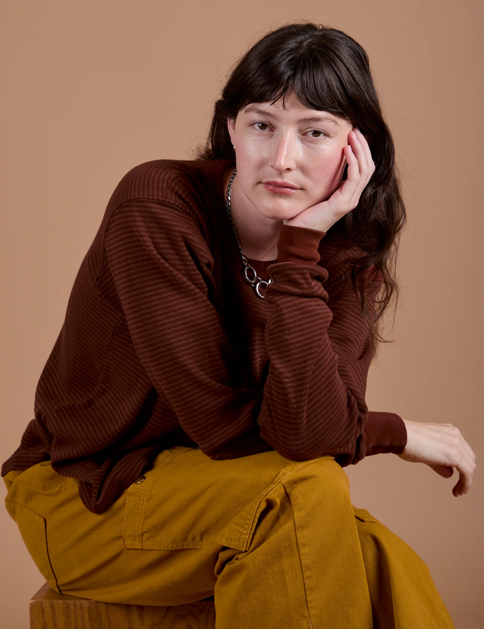 Long Sleeve Burly Tee - Brown/Maroon Stripe - Image 13