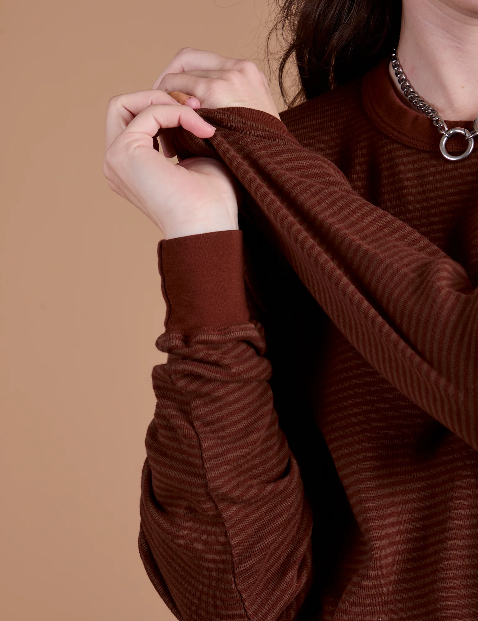 Long Sleeve Burly Tee - Brown/Maroon Stripe - Image 6