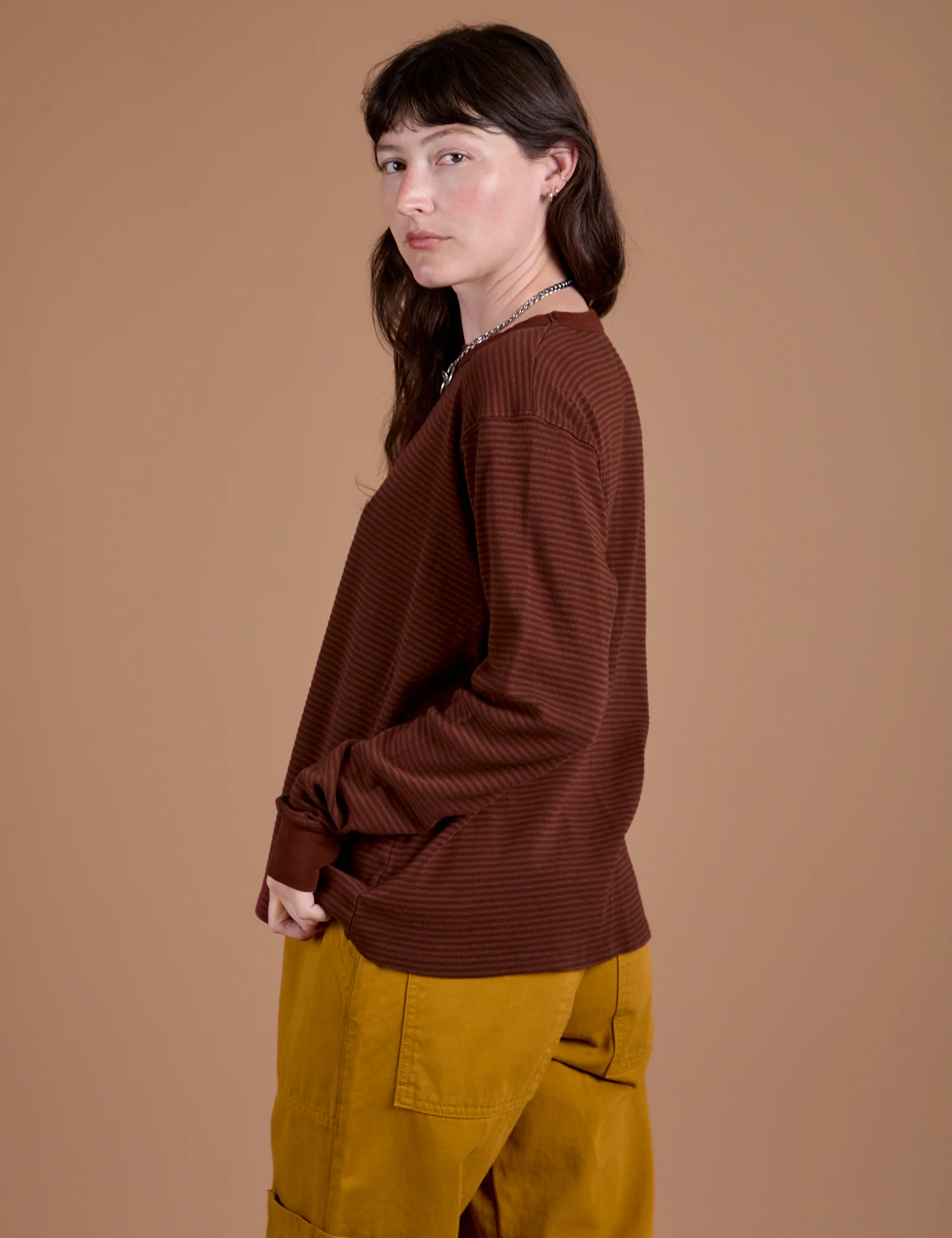 Long Sleeve Burly Tee - Brown/Maroon Stripe - Image 9
