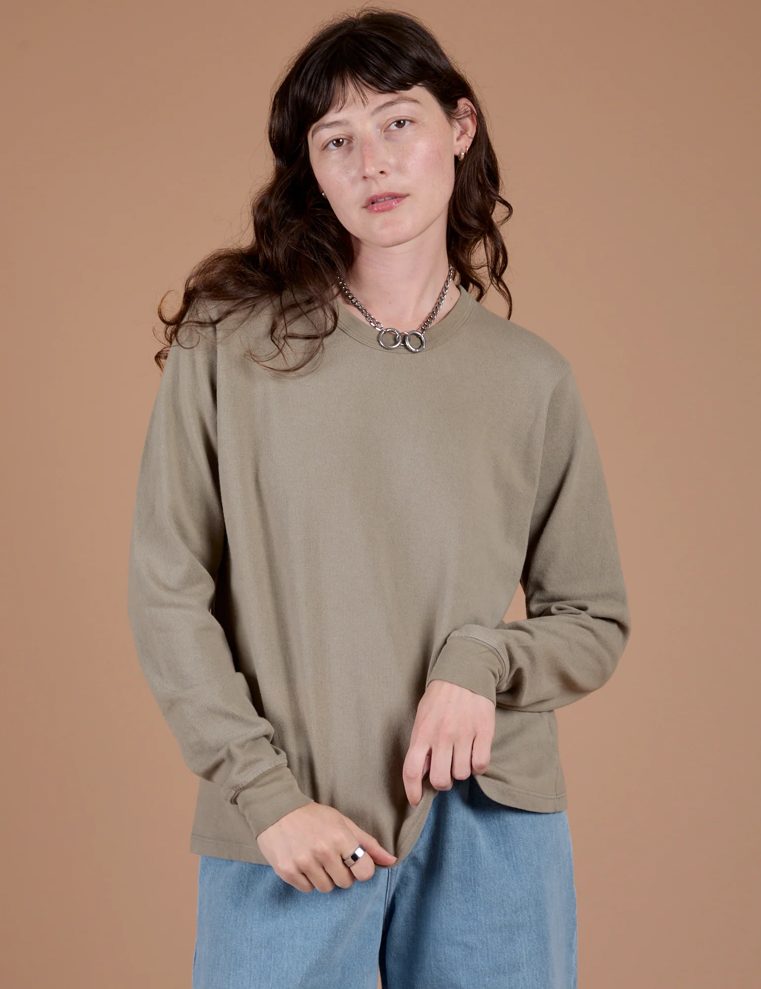 Long Sleeve Burly Tee - Khaki Grey - Image 3