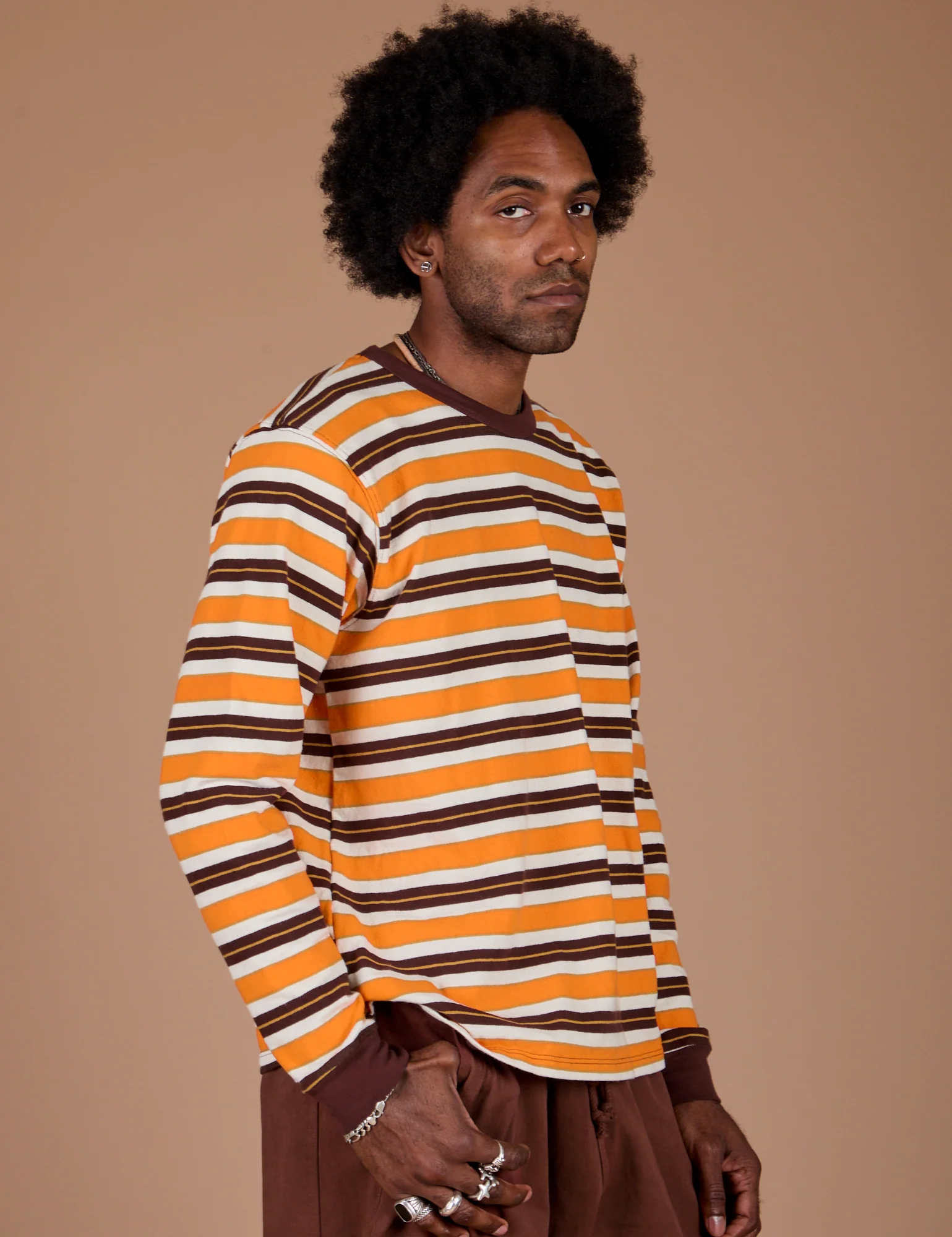 Long Sleeve Striped Burly Tee - Orange - Image 17