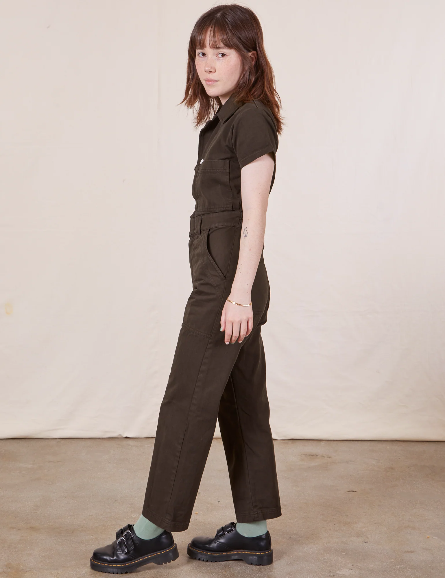 Petite Short Sleeve Jumpsuit - Espresso Brown - Image 16