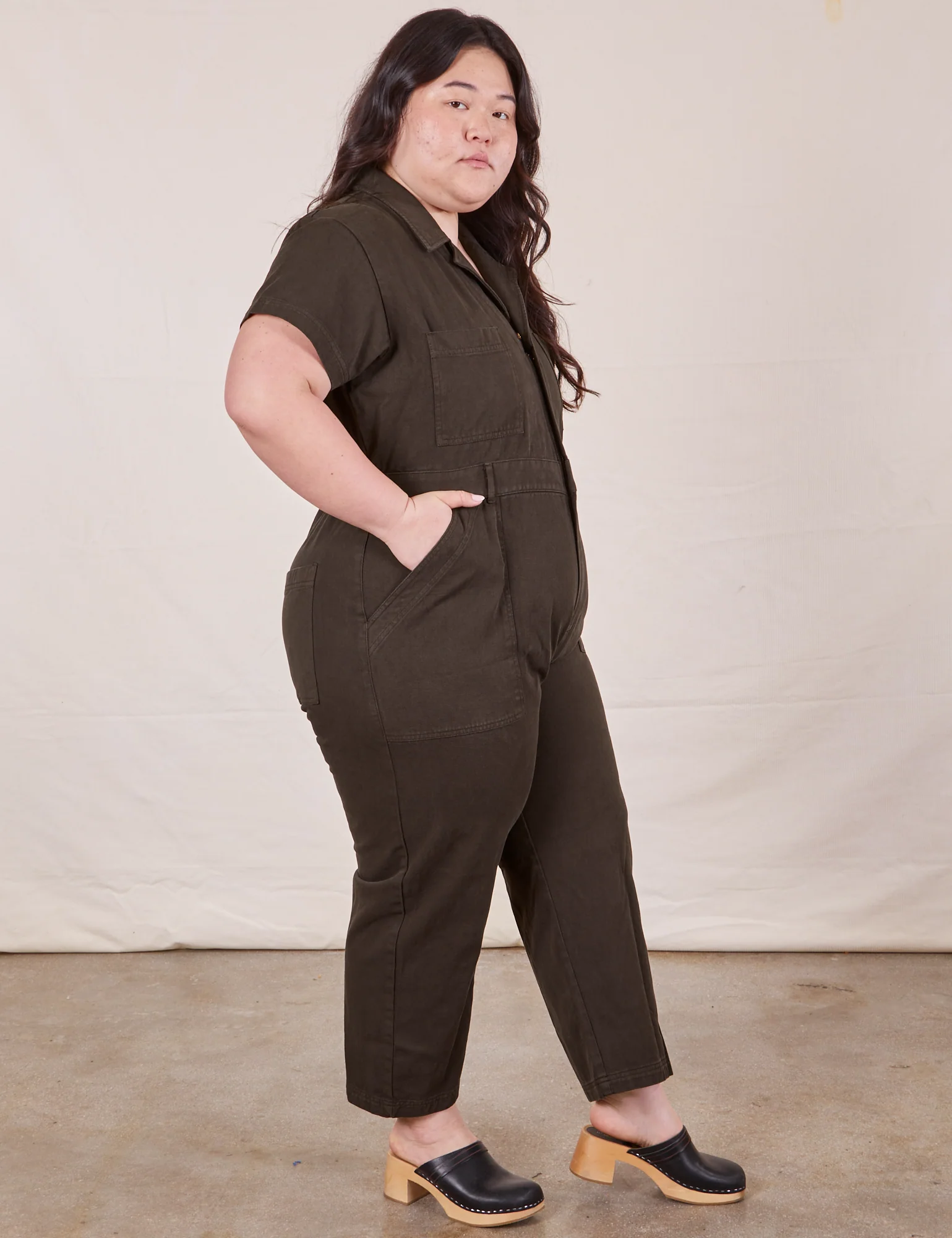Petite Short Sleeve Jumpsuit - Espresso Brown - Image 7