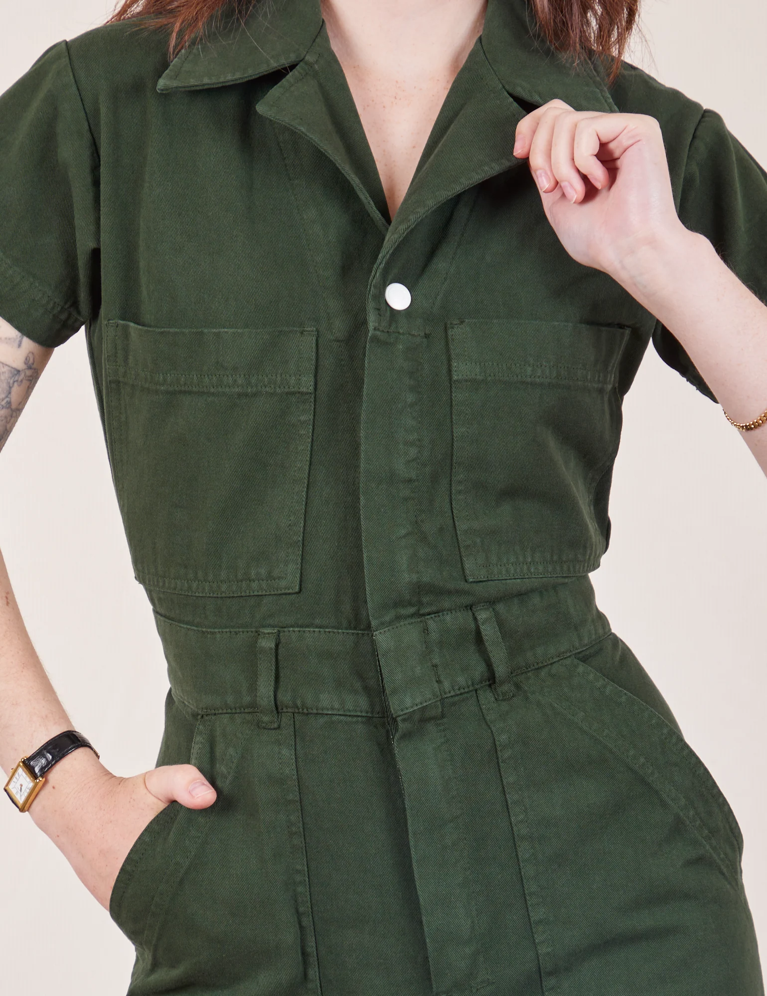 Petite Short Sleeve Jumpsuit - Swamp Green - Image 3