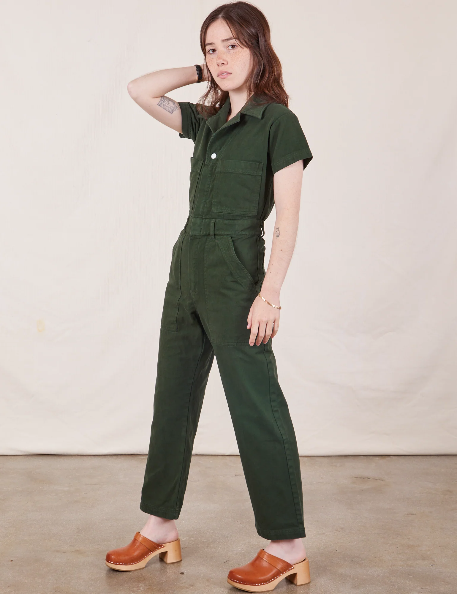 Petite Short Sleeve Jumpsuit - Swamp Green - Image 4