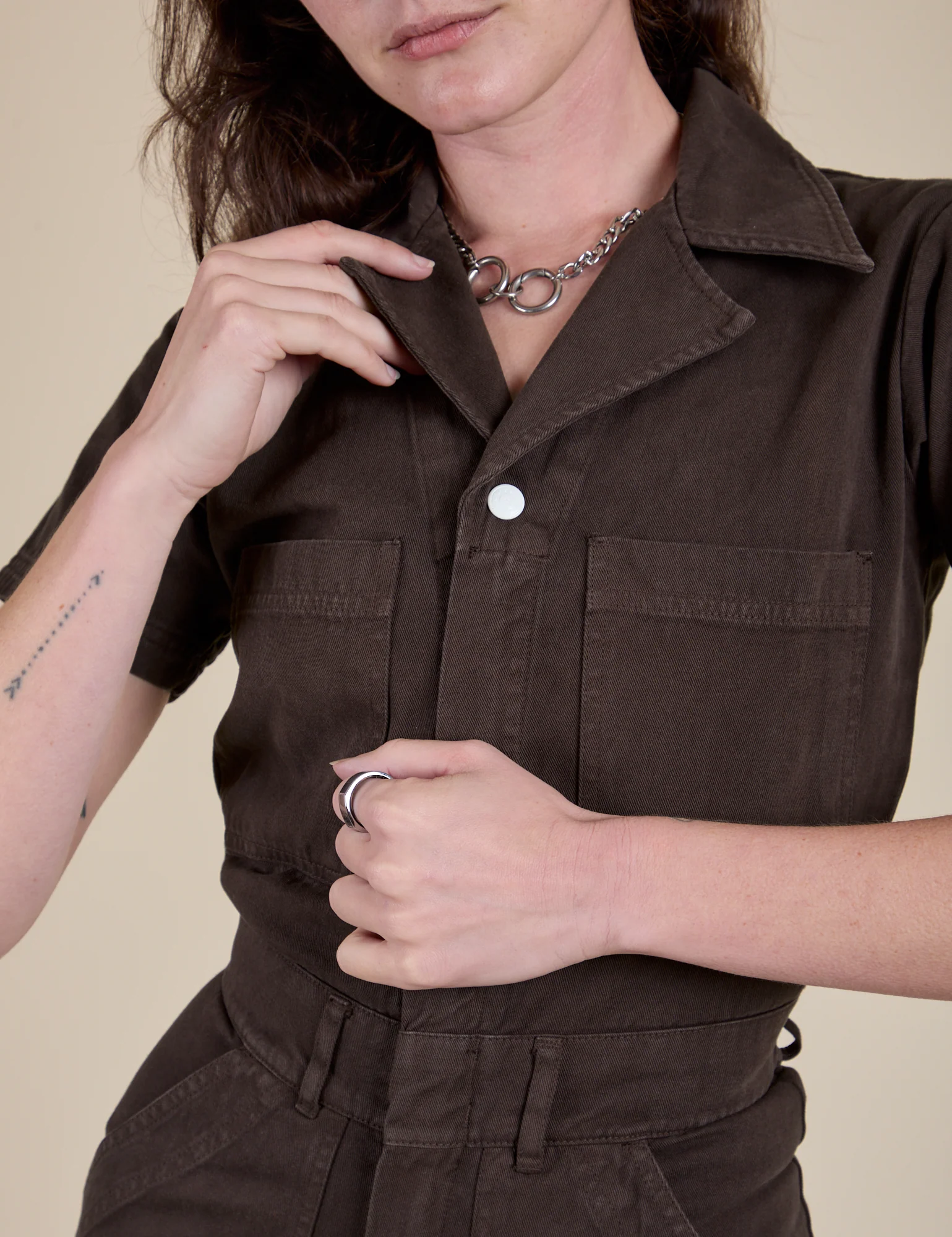 Short Sleeve Jumpsuit - Espresso Brown - Image 16