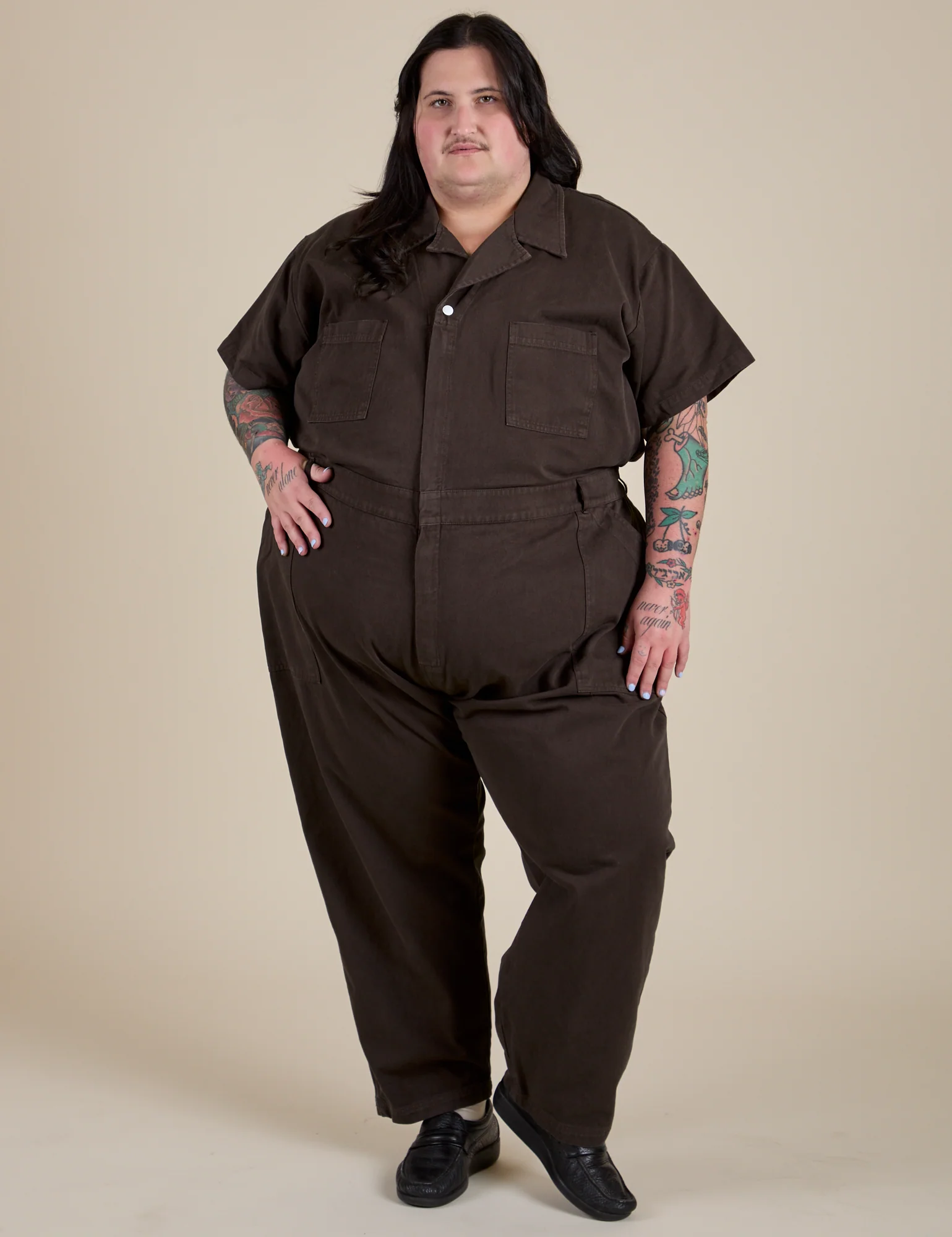 Short Sleeve Jumpsuit - Espresso Brown - Image 23