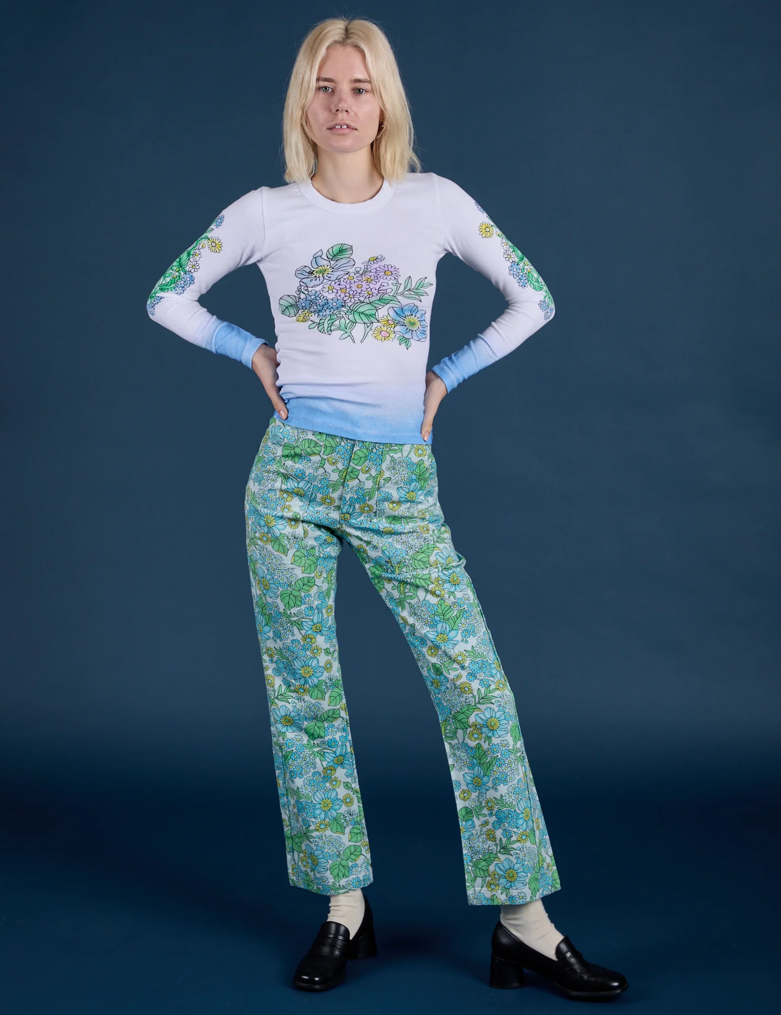 Winter Floral Print Work Pants - Image 10